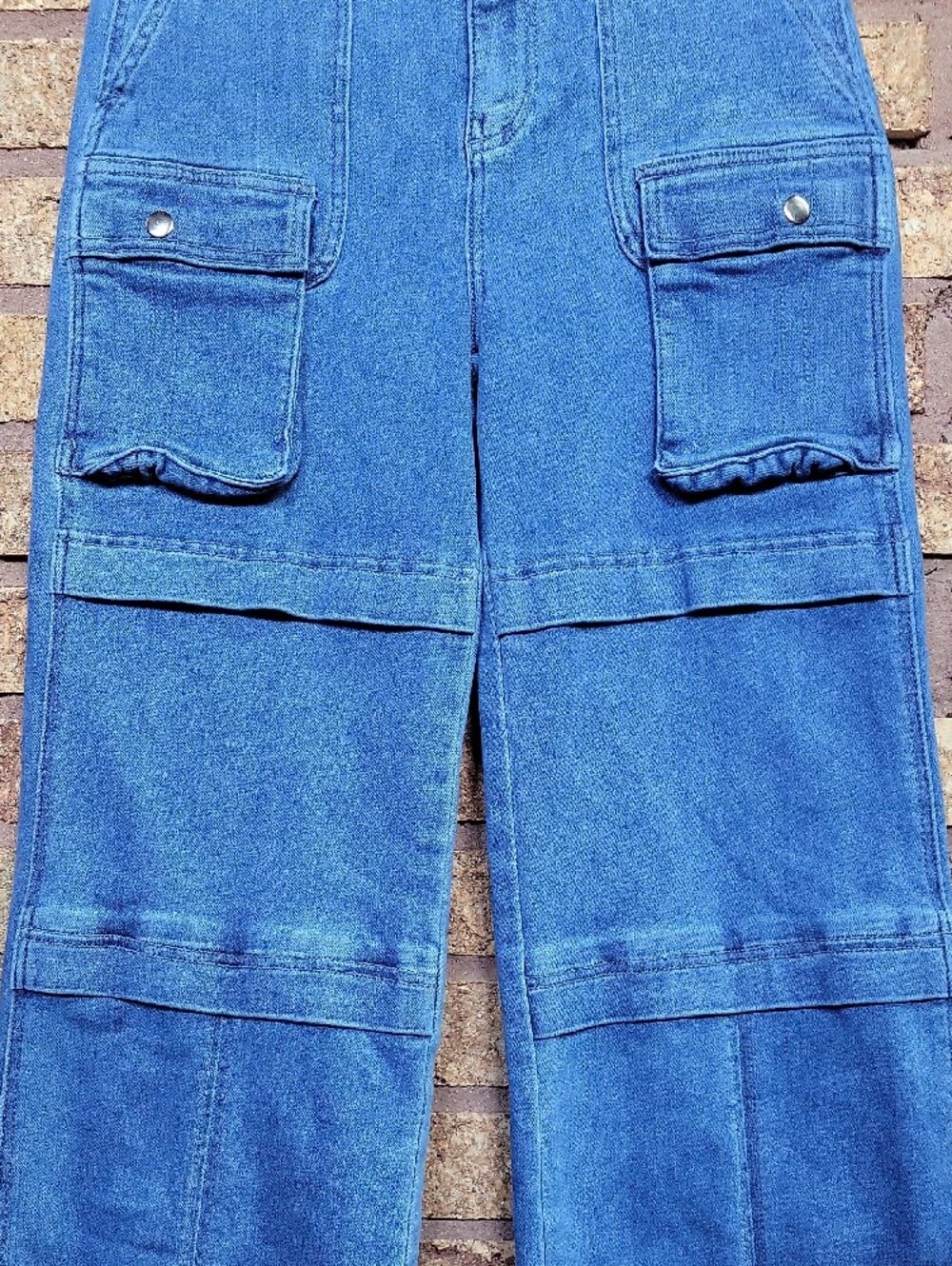 Risen High Rise Wide Leg Cargo Jeans Utility Denim Pants Size 28 Stretch - Picture 4 of 12